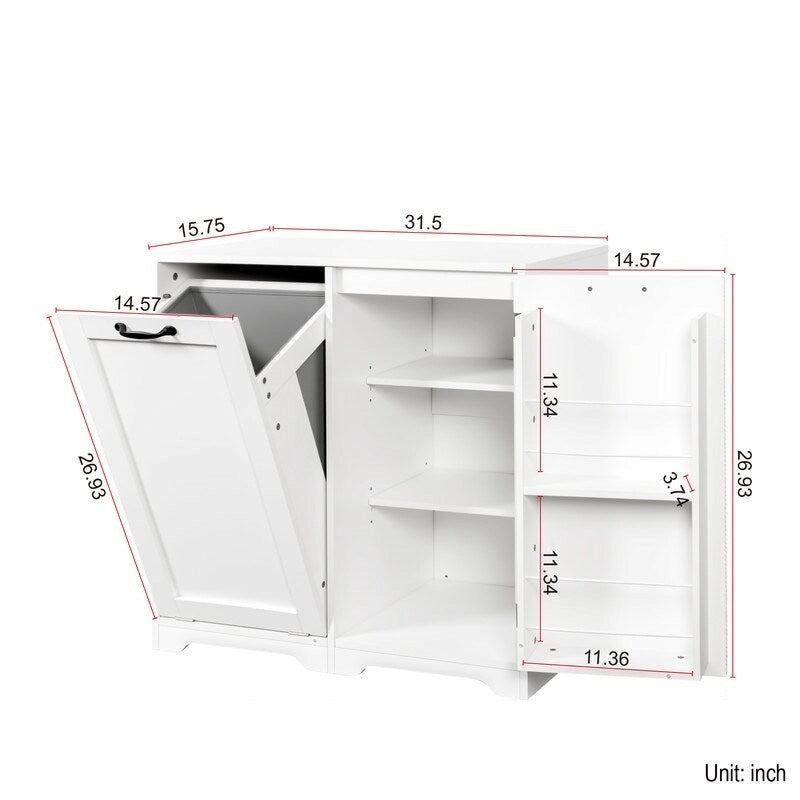 Freestanding Bathroom Laundry Cabinet with Doors and shelf, Tilt-Out Laundry Hamper