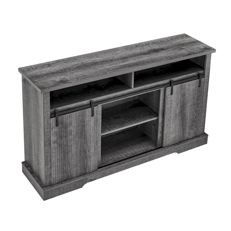 Rustic Sliding Barn Door TV Stand with Upper Lower Storage Shelf and Adjustable Shelves for Living Room