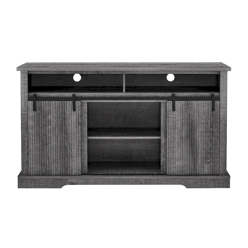 Rustic Sliding Barn Door TV Stand with Upper Lower Storage Shelf and Adjustable Shelves for Living Room