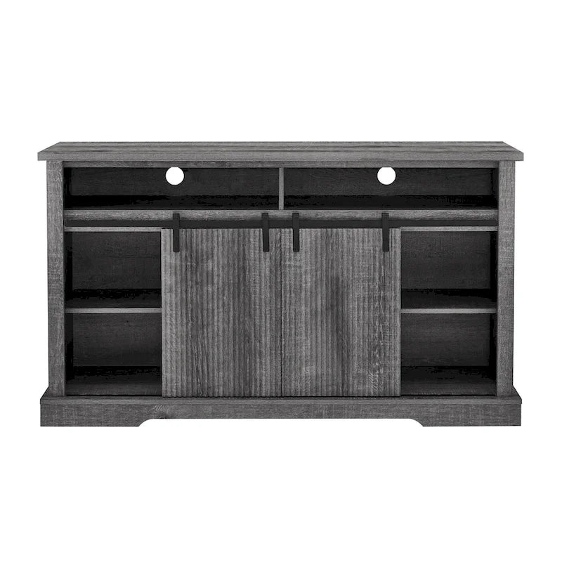 Rustic Sliding Barn Door TV Stand with Upper Lower Storage Shelf and Adjustable Shelves for Living Room