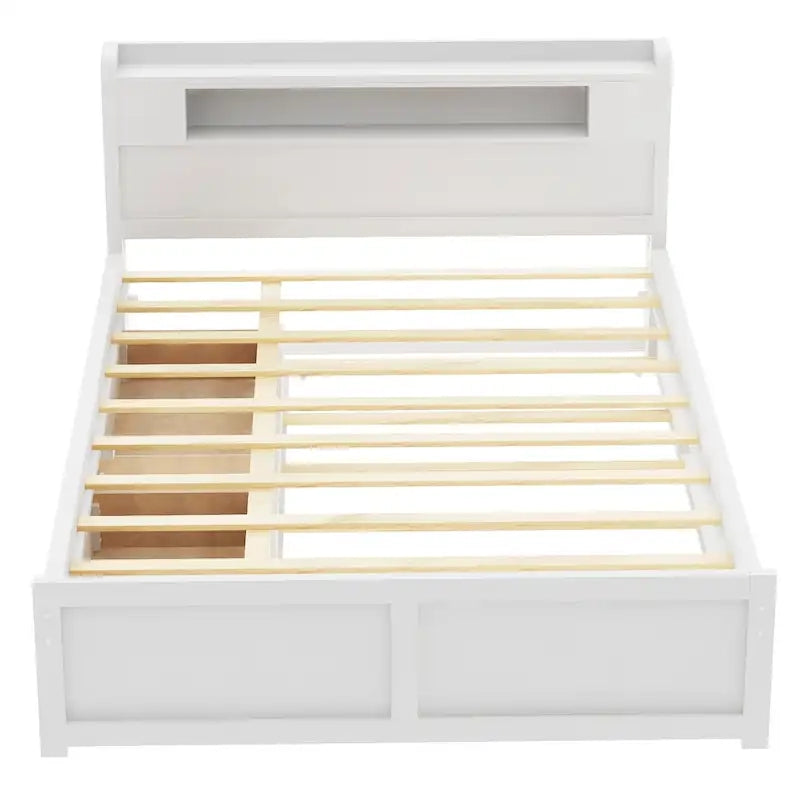 Queen Size Platform Bed with LED Lights & Trundle, Wood Storage Bed Frame with Headboard Shelf & 2 Drawers for Kids Teens Adults