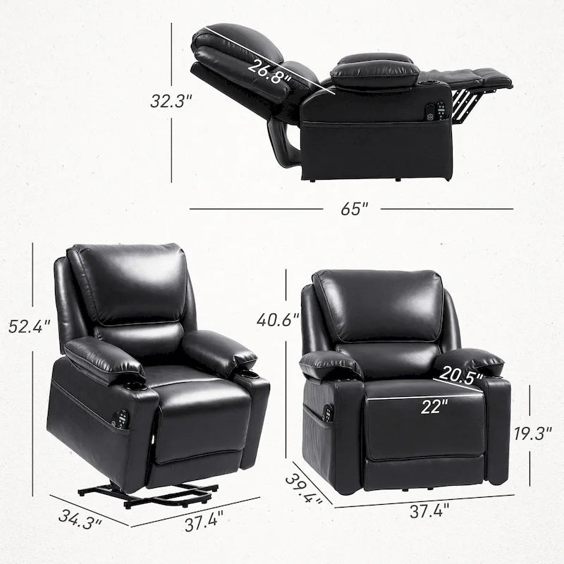 HOMCOM Power Lift Recliner Chair Sofa with Vibration Massage and Heat, Overstuffed Reclining Chair with Remote Control