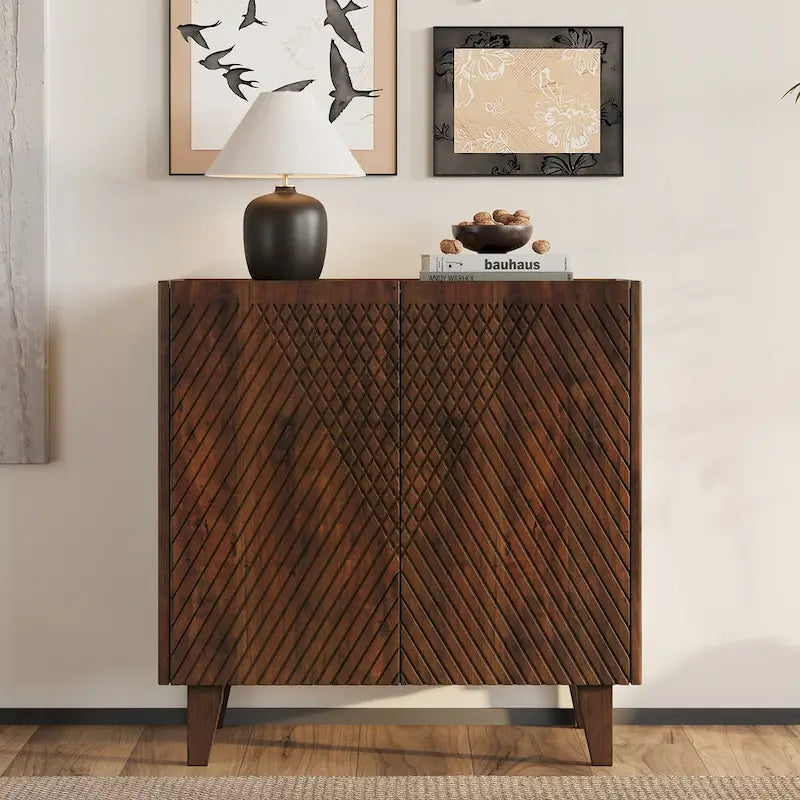 Wood Accent Cabinet with Storage and Adjustable Shelf for Dining Room
