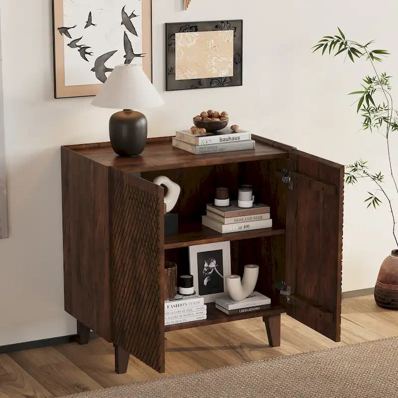 Wood Accent Cabinet with Storage and Adjustable Shelf for Dining Room