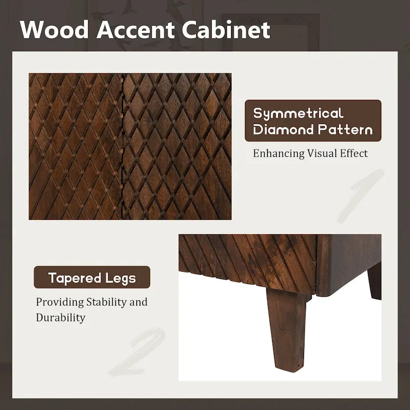 Wood Accent Cabinet with Storage and Adjustable Shelf for Dining Room