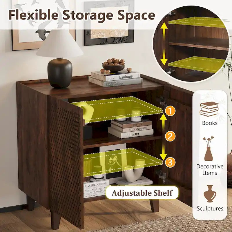 Wood Accent Cabinet with Storage and Adjustable Shelf for Dining Room