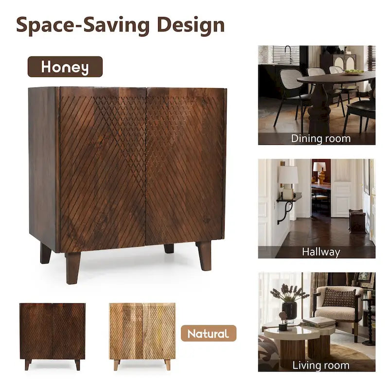 Wood Accent Cabinet with Storage and Adjustable Shelf for Dining Room