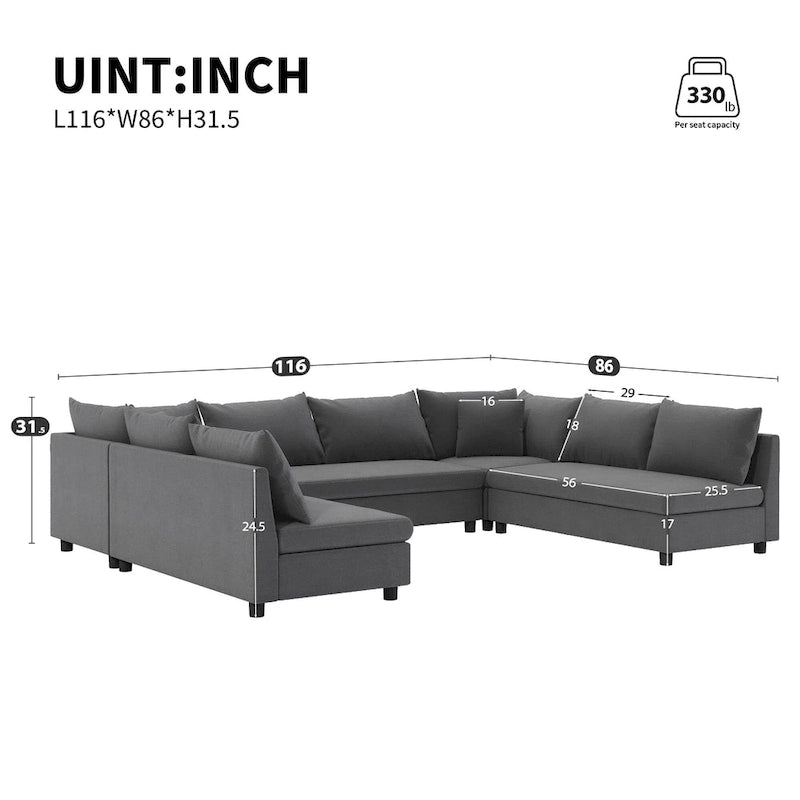 Modular Sectional Sofa, Reversible U Shaped Chenille Couch Set