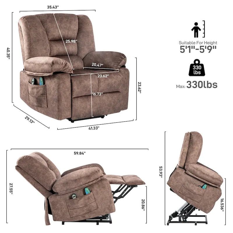 Modern Power Lift Recliner Chair Single Massage Sofa with Lumbar Heating and Timer Setting for Elderly