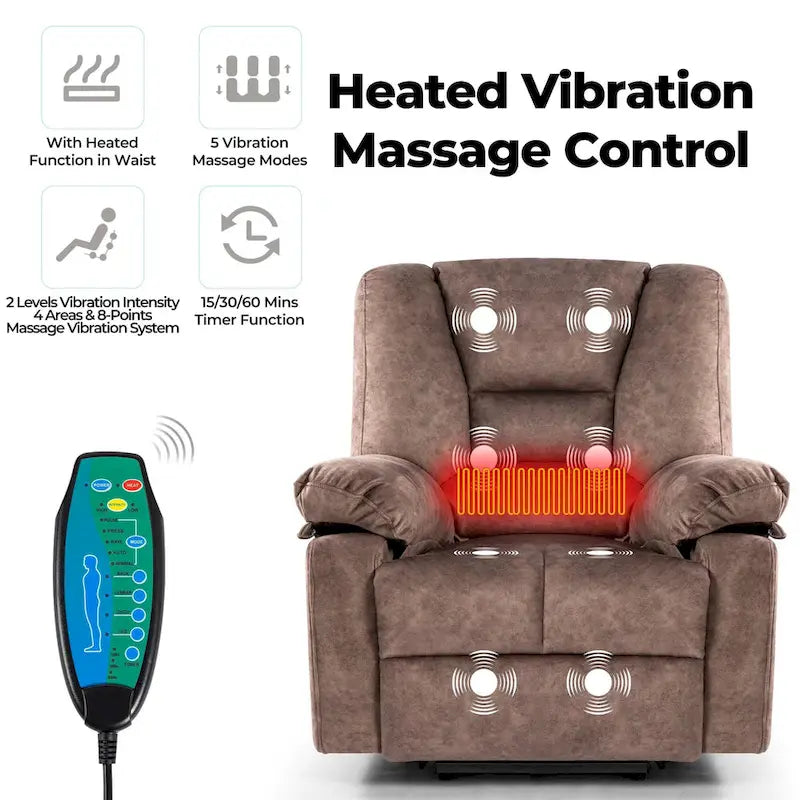 Modern Power Lift Recliner Chair Single Massage Sofa with Lumbar Heating and Timer Setting for Elderly