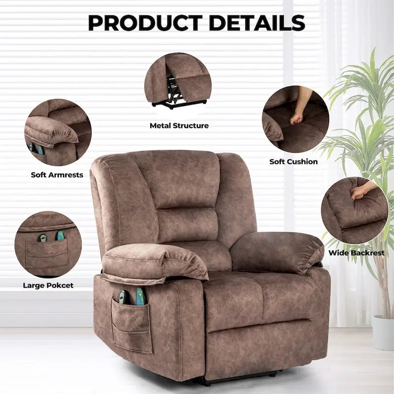 Modern Power Lift Recliner Chair Single Massage Sofa with Lumbar Heating and Timer Setting for Elderly
