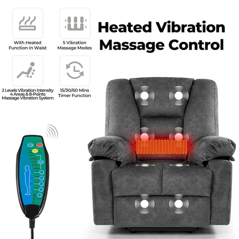 Modern Power Lift Recliner Chair Single Massage Sofa with Lumbar Heating and Timer Setting for Elderly