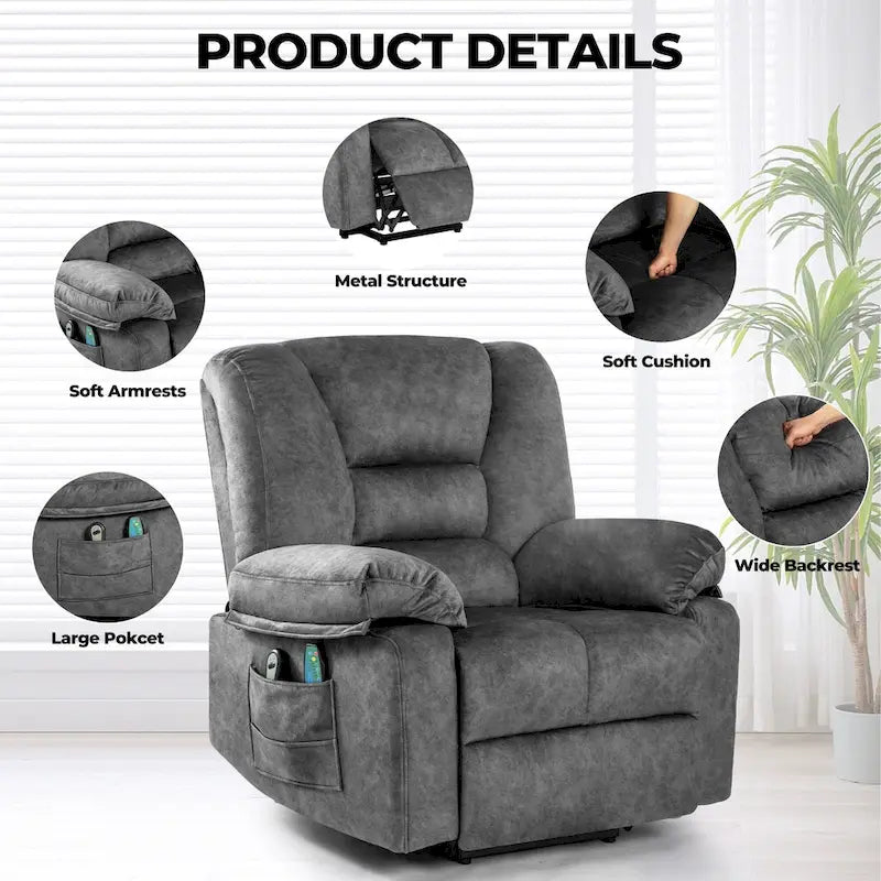 Modern Power Lift Recliner Chair Single Massage Sofa with Lumbar Heating and Timer Setting for Elderly