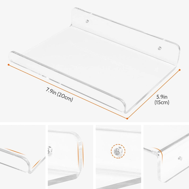 Acrylic Floating Shelves for Wall, Acrylic Shelves for Bathroom Bedroom Living Room and Kitchen Wall Storage Display Shelf Clear