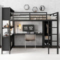 All-in-One Metal Loft Bed with L-Shaped Desk & Wardrobe, Bedrooms Bed Frame with Storage Cubes, Shelves, Full-Length Guardrails