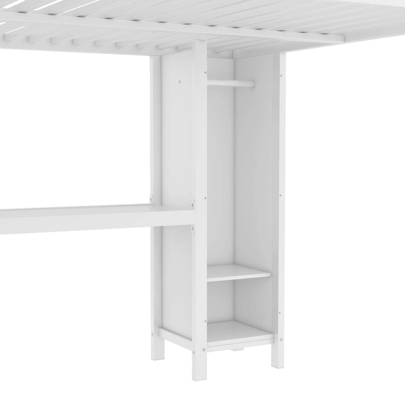 All-in-One Metal Loft Bed with L-Shaped Desk & Wardrobe, Bedrooms Bed Frame with Storage Cubes, Shelves, Full-Length Guardrails