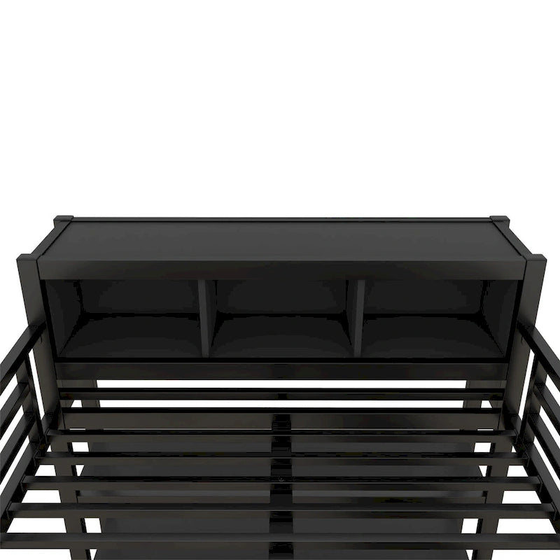 All-in-One Metal Loft Bed with L-Shaped Desk & Wardrobe, Bedrooms Bed Frame with Storage Cubes, Shelves, Full-Length Guardrails