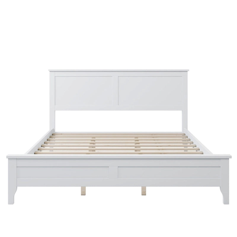 White Queen Size Modern Solid Wood Platform Bed with Wear-resistant Finish