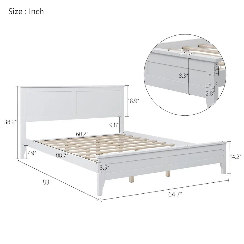 White Queen Size Modern Solid Wood Platform Bed with Wear-resistant Finish