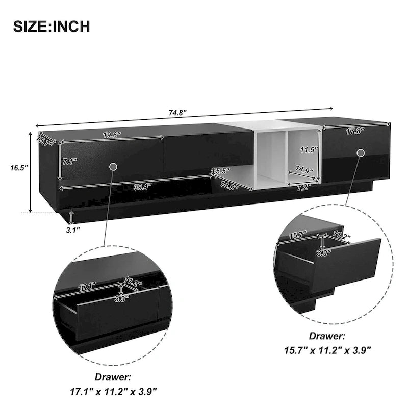 74 TV Stand with Storage & Compartment for TVs Up to 80