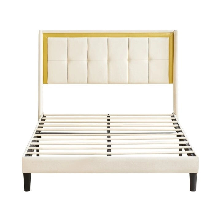 White Queen Bed Frame with High Load-Bearing Capacity