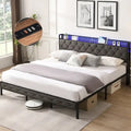 Grey King Bed with Storage Headboard