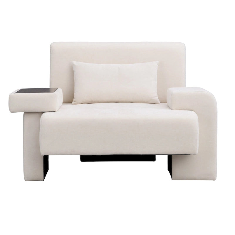 Polyester Oversized Armchair with Storage Asymmetrical Armrest and Modern Mid-Century Chair, 225lb Capacity