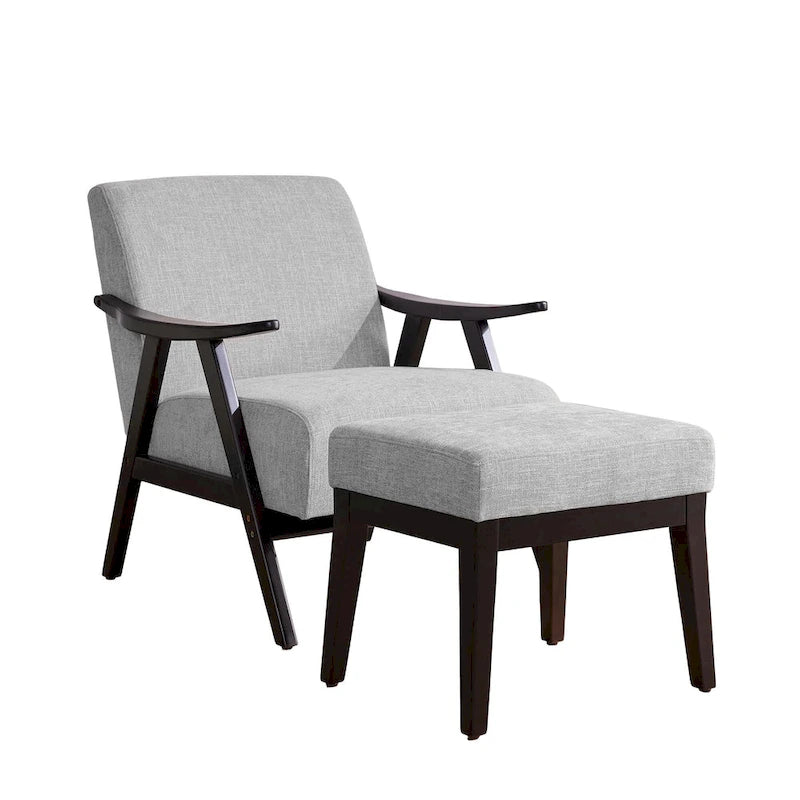 Mid Century 27.7 Upholstered Arm Chair with Solid Wood Frame and Ottoman