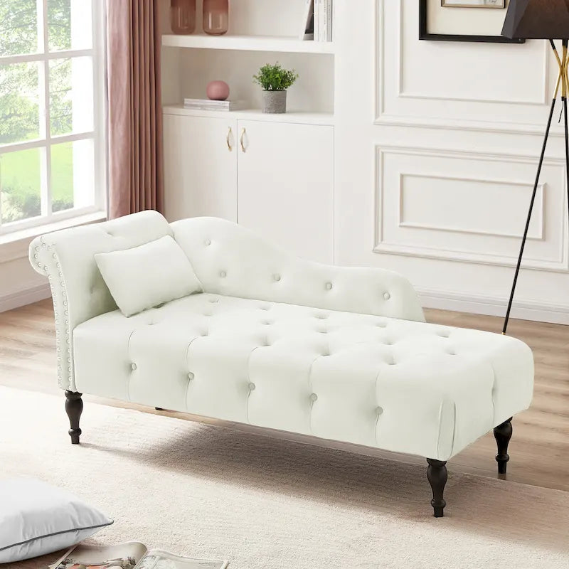 Modern 60.6 Velvet Upholstered Buttons Tufted Chaise Lounge Chair with Solid Wood Legs and Nailheads