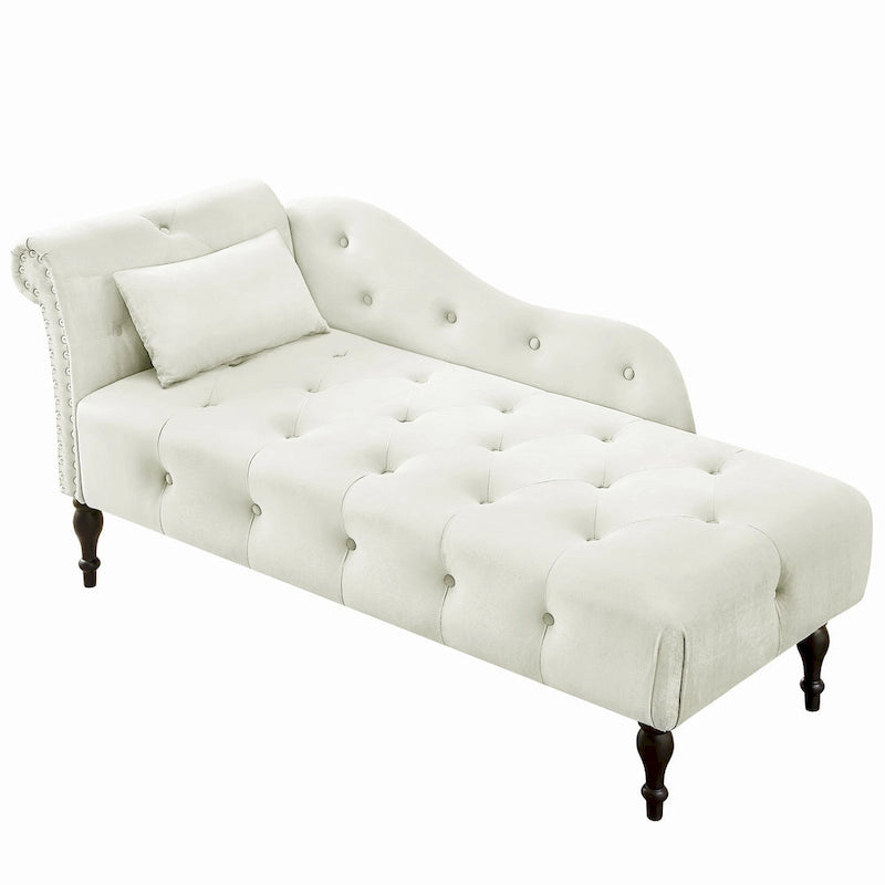 Modern 60.6 Velvet Upholstered Buttons Tufted Chaise Lounge Chair with Solid Wood Legs and Nailheads
