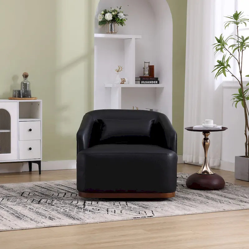 Black PU Modern 31.5 Upholstered 360 Swivel Barrel Chair with Metal Base for Living Room
