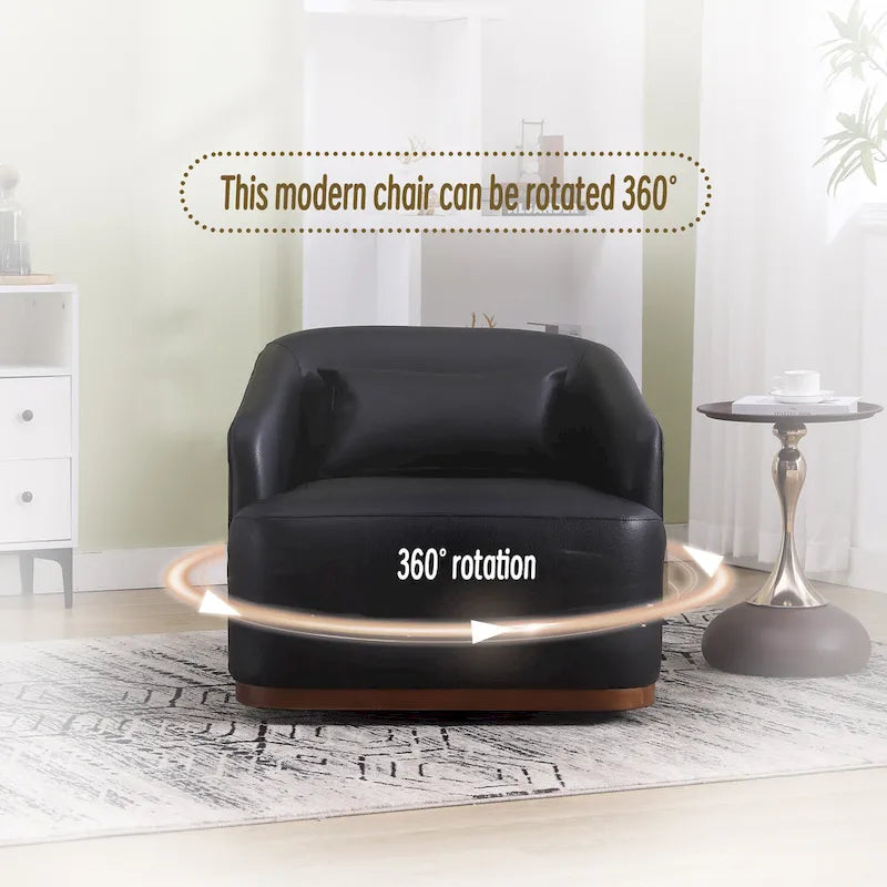 Black PU Modern 31.5 Upholstered 360 Swivel Barrel Chair with Metal Base for Living Room