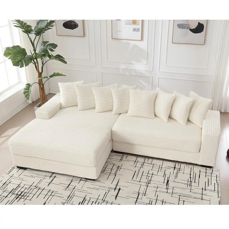 Beige 111 Corduroy L-Shaped Sectional Sofa with Oversized Left Chaise