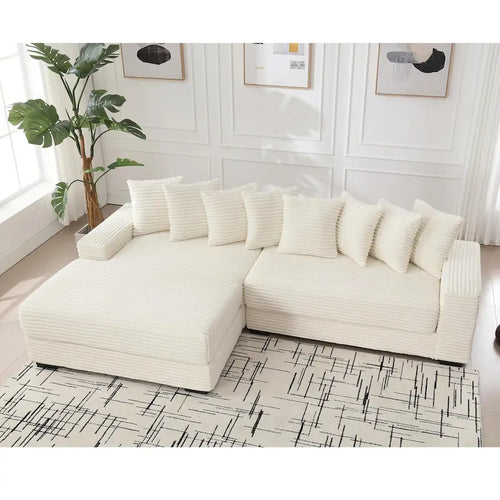 Beige 111 Corduroy L-Shaped Sectional Sofa with Oversized Left Chaise