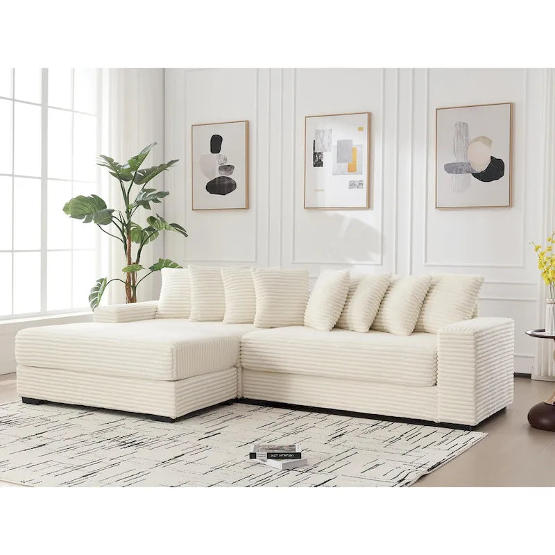Beige 111 Corduroy L-Shaped Sectional Sofa with Oversized Left Chaise