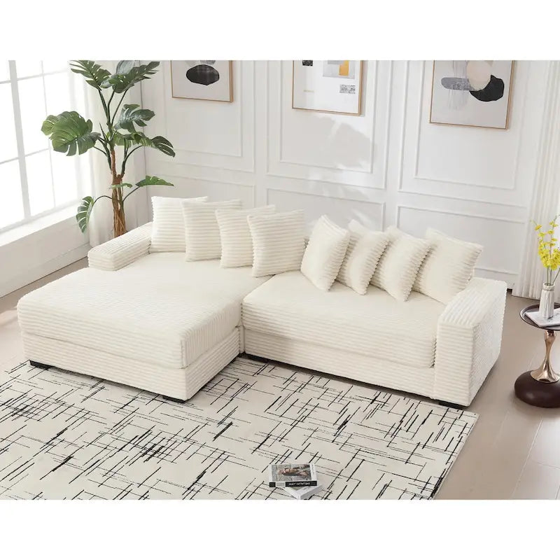 Beige 111 Corduroy L-Shaped Sectional Sofa with Oversized Left Chaise