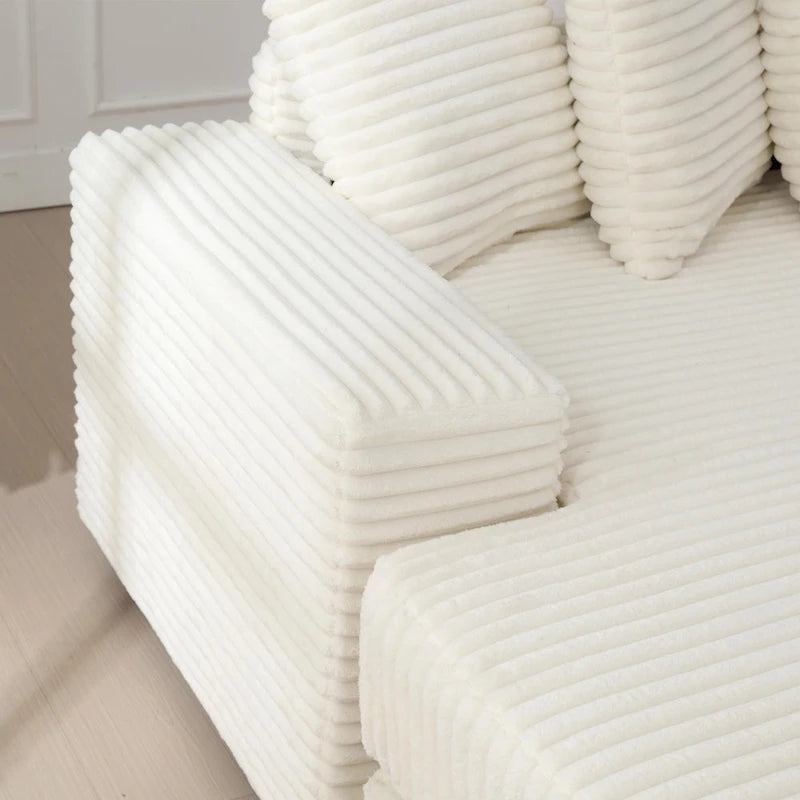 Beige 111 Corduroy L-Shaped Sectional Sofa with Oversized Left Chaise