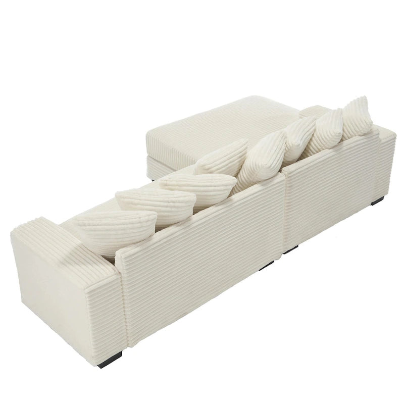 Beige 111 Corduroy L-Shaped Sectional Sofa with Oversized Left Chaise