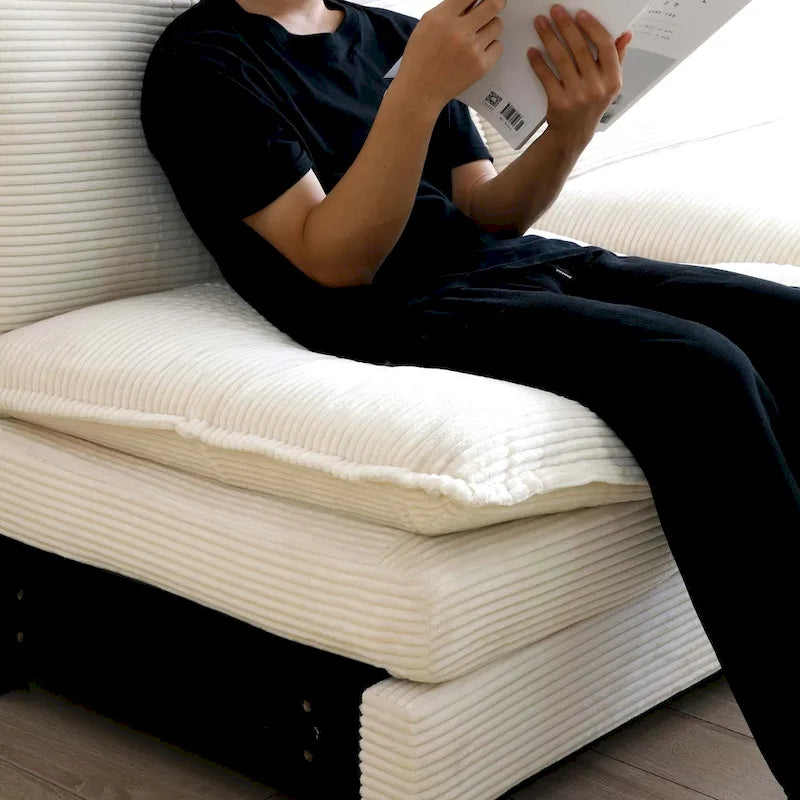 Beige 6-Piece Corduroy Modular Sleeper Sectional Sofa with 3 Ottomans & 5 Pillows