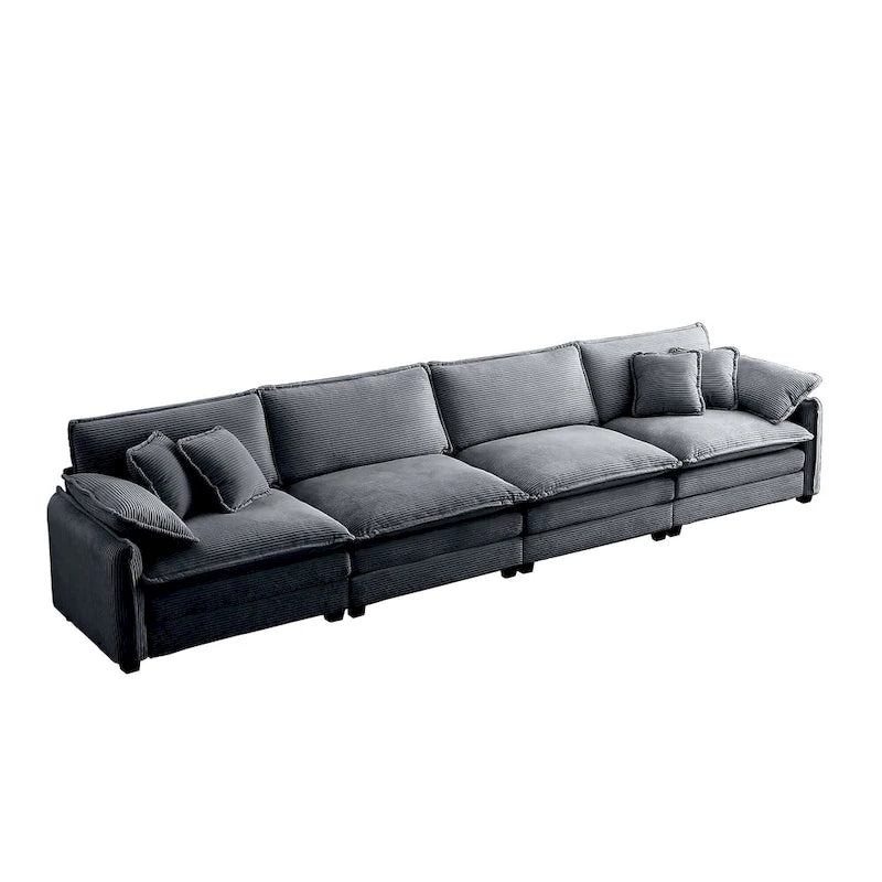 Grey 150 Corduroy 4-Seater Modular Sectional Sofa, 6 Pillows & Free Combination