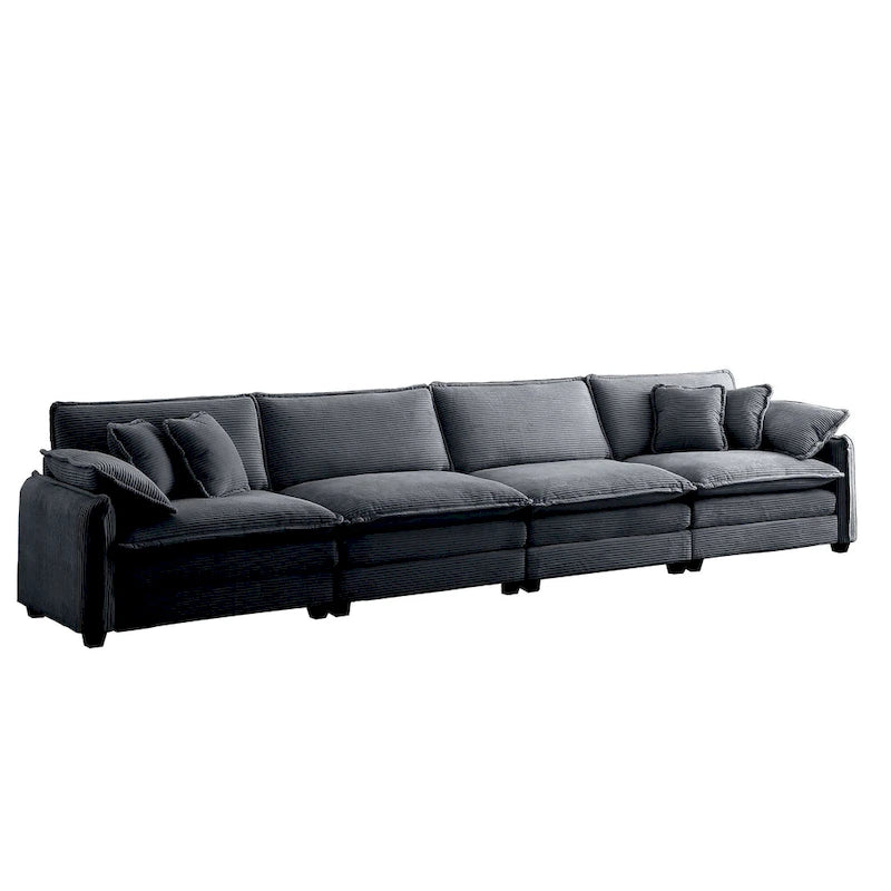Grey 150 Corduroy 4-Seater Modular Sectional Sofa, 6 Pillows & Free Combination