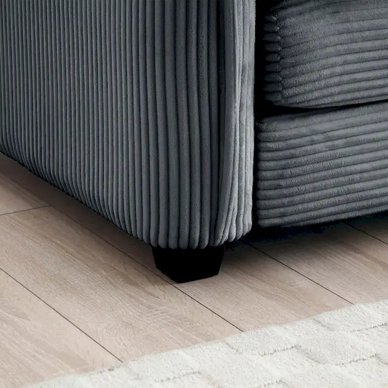 Grey 150 Corduroy 4-Seater Modular Sectional Sofa, 6 Pillows & Free Combination