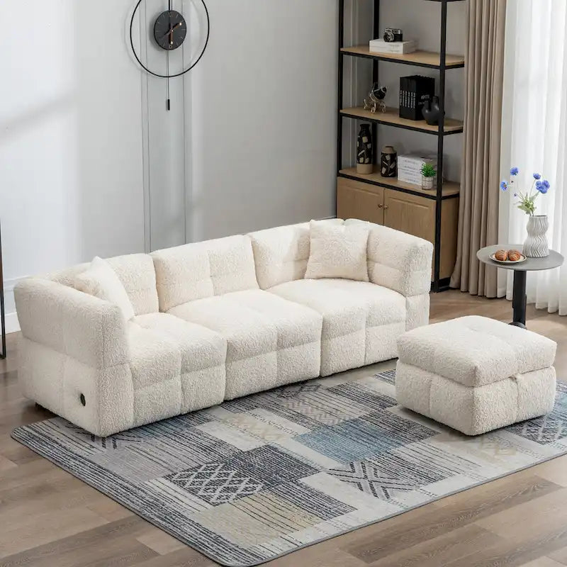 87.7 Fabric 4 Seater Sectional Sofa with Movable Ottoman, 2 USB Ports, and 2 Lumbar Pillows, Ideal for Living Room