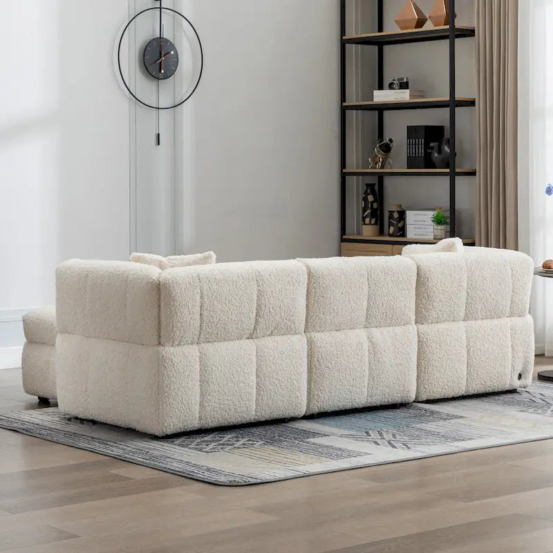 87.7 Fabric 4 Seater Sectional Sofa with Movable Ottoman, 2 USB Ports, and 2 Lumbar Pillows, Ideal for Living Room