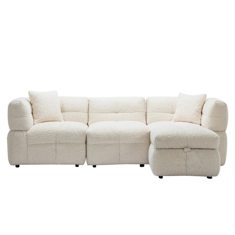 87.7 Fabric 4 Seater Sectional Sofa with Movable Ottoman, 2 USB Ports, and 2 Lumbar Pillows, Ideal for Living Room
