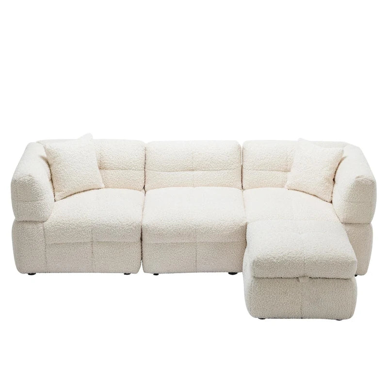 87.7 Fabric 4 Seater Sectional Sofa with Movable Ottoman, 2 USB Ports, and 2 Lumbar Pillows, Ideal for Living Room