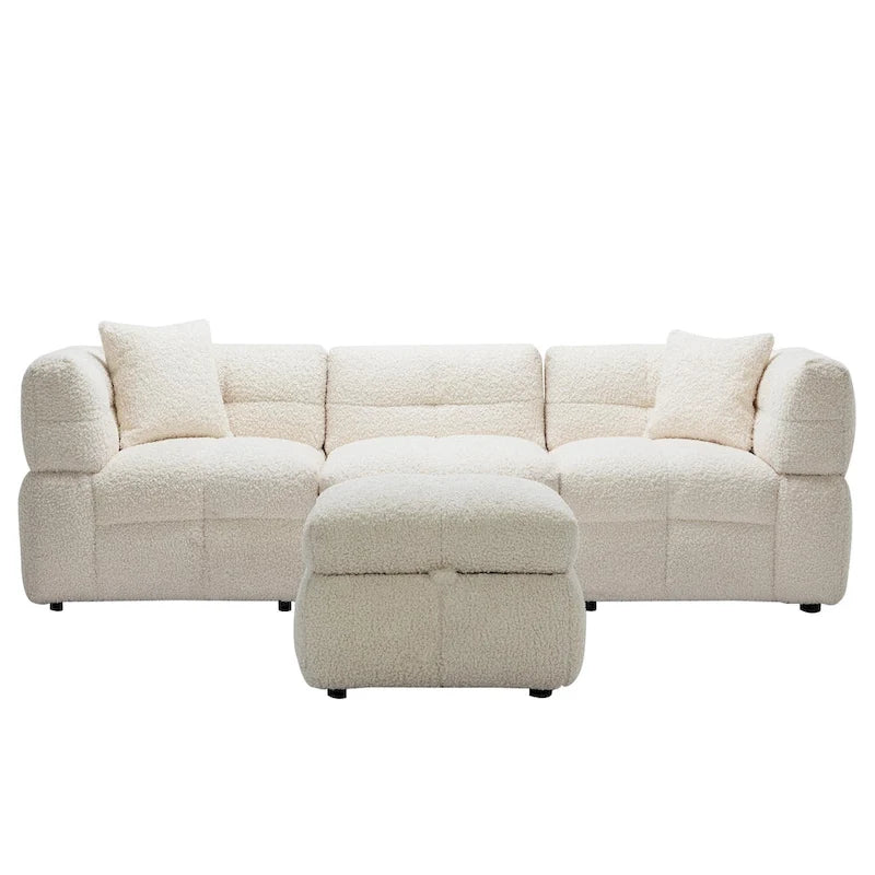 87.7 Fabric 4 Seater Sectional Sofa with Movable Ottoman, 2 USB Ports, and 2 Lumbar Pillows, Ideal for Living Room