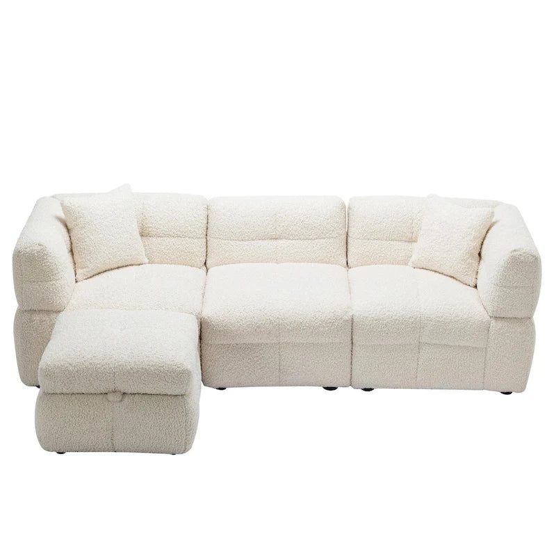 87.7 Fabric 4 Seater Sectional Sofa with Movable Ottoman, 2 USB Ports, and 2 Lumbar Pillows, Ideal for Living Room