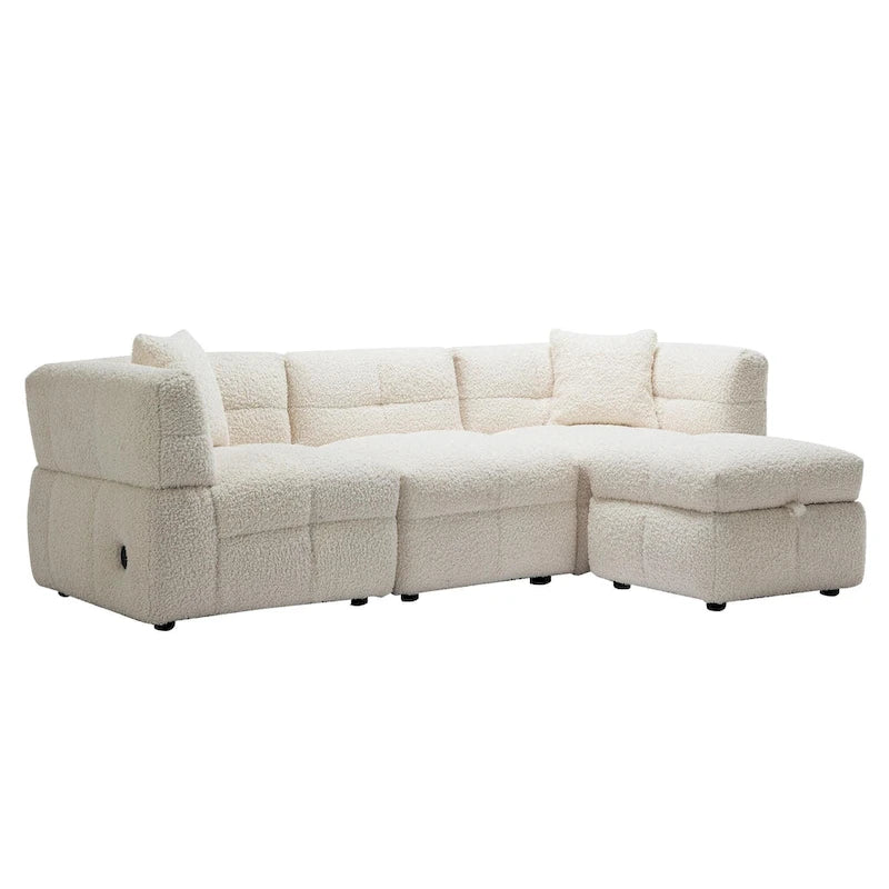 87.7 Fabric 4 Seater Sectional Sofa with Movable Ottoman, 2 USB Ports, and 2 Lumbar Pillows, Ideal for Living Room
