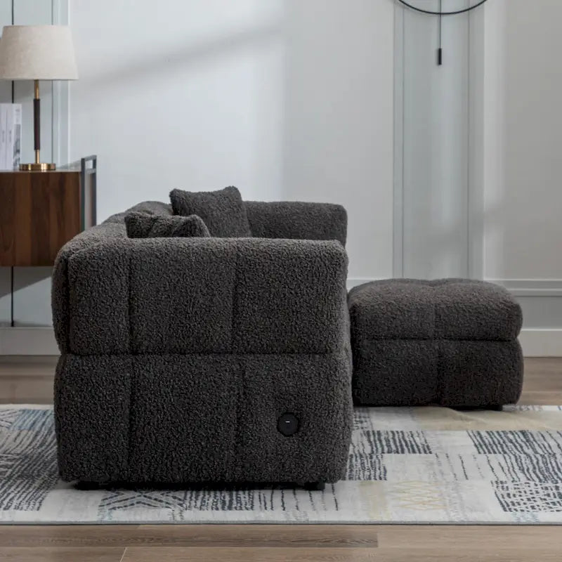 87.7 Fabric 4 Seater Sectional Sofa with Movable Ottoman, 2 USB Ports, and 2 Lumbar Pillows, Ideal for Living Room